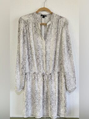 Hilary Radley Neutral Snake Print Long Sleeve Dress Large